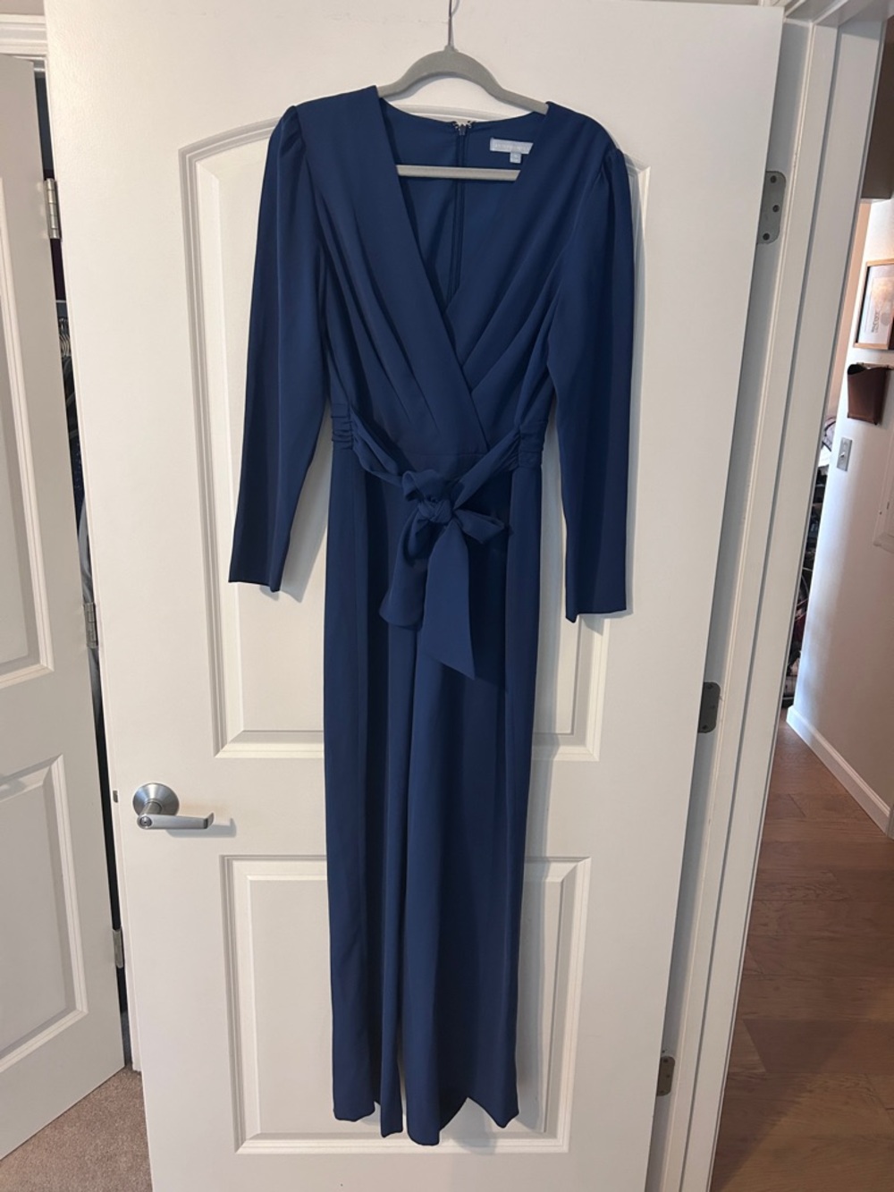 ANTONIO MELANI Deep Navy Long Sleeve Wrap Jumpsuit with Waist Tie